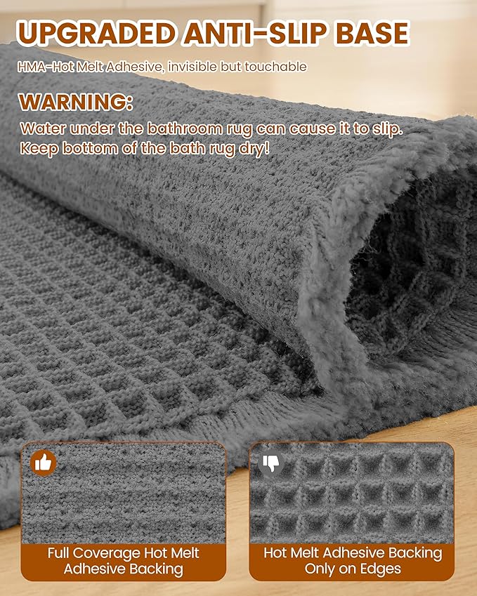 Smiry Waffle Bath Mat 60x24, Extra Soft Absorbent Bathroom Rugs, Non Slip Machine Washable Quick Dry Bath Rugs for Bathroom Floor, Tub, Shower, Home Decor Accessories, Dark Grey