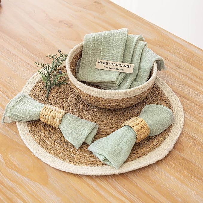 Cheesecloth Napkins 17x17 Inches Cloth Napkins Handmade Washable Reusable Napkins for Dinner Wedding Baby Bridal Shower Rustic Boho Decorations Bulk Set of 10 Sage Green