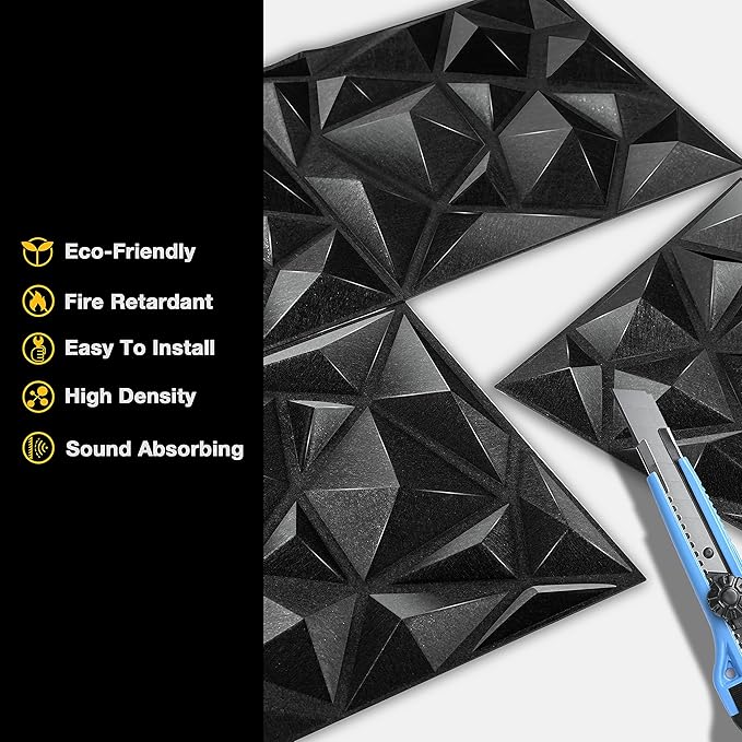 Sonic Acoustics 12 Pack 12 X 12 X 0.4 Inches Acoustic Absorption Panel, 3D Unique Soundproofing Insulation, Used in Home & Offices