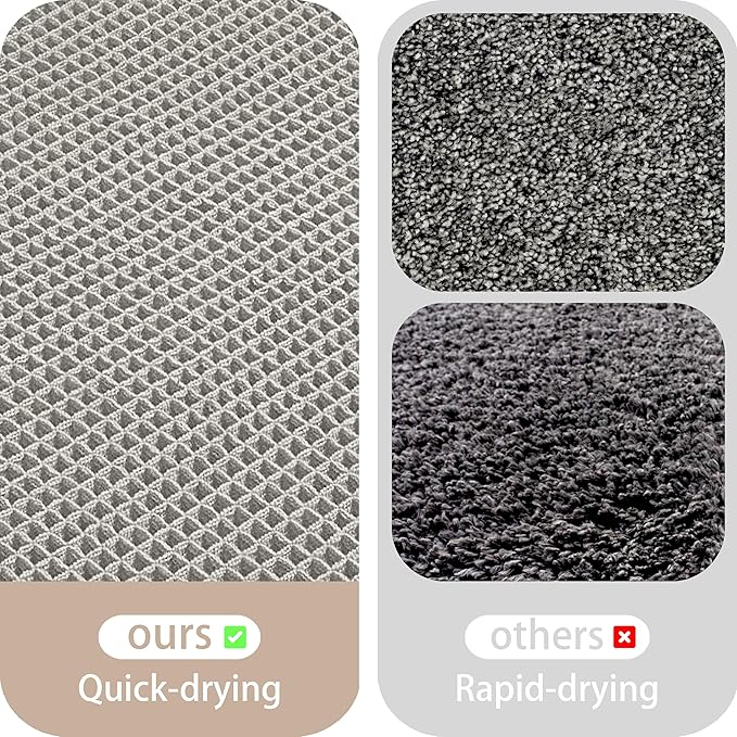 Waffle Bath Mat Non Slip, Boho Bathroom Rug, Super Absorbent Quick Dry Bathroom Mat, Soft Farmhouse Bath Rug with Tassels, Small Washable Shower Mats for Floor 16"x24", Light Grey