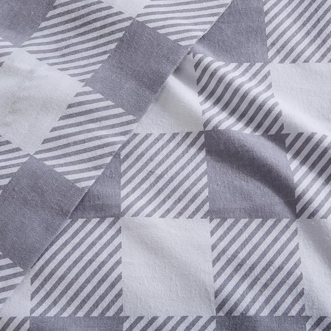 Market & Place 100% Turkish Cotton Flannel Sheet Set | 4 Piece Deep Pocket Novelty Cozy Winter Bed Sheets | Double Brushed for Extra Softness & Comfort | King, Buffalo Check Grey