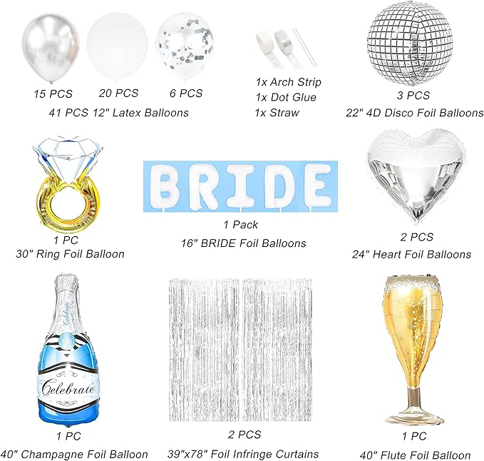 Bachelorette Party Decorations Kit Bridal Shower Balloons Arch Kit Silver Foil Fringe Backdrop Curtains for Retro Boogie Disco Bachelorette Party Decorations (Silver)