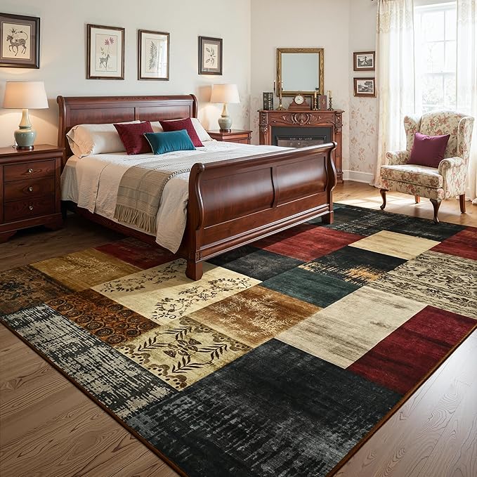 Tepook Modern Area Rug for Living Room, 5x7 Geometric Large Rugs for Bedroom, Washable Patchwork Rug Indoor Non-Slip Throw Carpets for Dining Room Office Farmhouse Home Decor, Multi