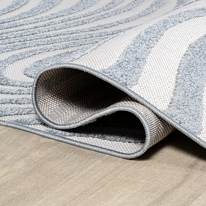 JONATHAN Y Maribo High-Low Abstract Striped Light Blue/Ivory 7x7 Square Indoor/Outdoor Area Rug, Pet Friendly, Non-Shedding, Stain Resistant, Easy-Cleaning for Backyard, Patio (SCN103C-7SQ)