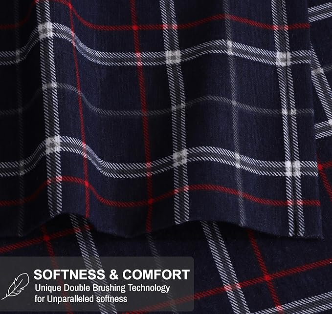 RUVANTI Flannel Sheets Full Size - 100% Cotton Double Brushed Bed Sheets Set, Deep Pockets 16 Inches, All Seasons Breathable & Extra Soft Full Sheets, Warm & Cozy, 4 Piece, Yankees Blue