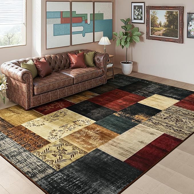 Tepook Modern Area Rug for Living Room, 5x7 Geometric Large Rugs for Bedroom, Washable Patchwork Rug Indoor Non-Slip Throw Carpets for Dining Room Office Farmhouse Home Decor, Multi