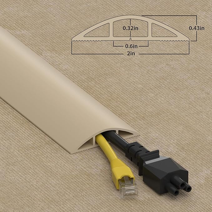 ZhiYo 4ft Cord Hider Floor, Soft PVC Cord Covers for Wires on Floor, Wire Cover to Hide Extension Cords, Cable Cover Protect Cords & Prevent Trips, Cable Cavity: W0.6in x H0.32in, Ivory