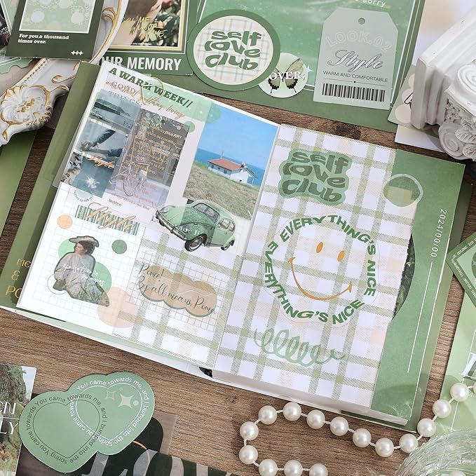 emmoolife Scrapbooking Supplies Kit, Vintage Aesthetic Scrapbook Kit for Bullet Junk Journal, Stationery, A6 Grid Notebook, DIY Journaling Supplies, Birthday Craft Gift for Teen Girl Women