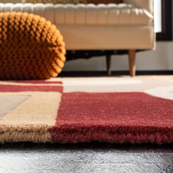 SAFAVIEH Rodeo Drive Collection Area Rug - 4' Square, Beige & Multi, Handmade Mid-Century Modern Abstract Wool, Ideal for High Traffic Areas in Living Room, Bedroom (RD845A)