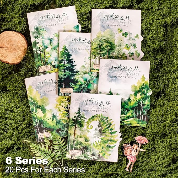 MiyouLuna 120Pcs Forest PET Scrapbook Stickers Botanical Designs for Scrapbooking Waterproof Journaling Supplies Junk Journal Ephemera with Storage Organizer