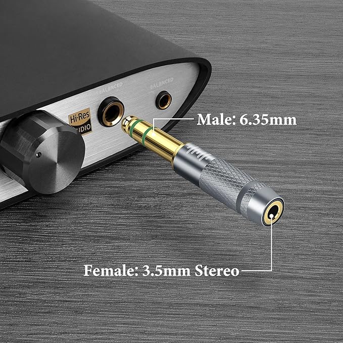 GEEKRIA 6.35mm (1/4") Male to 3.5mm (1/8") Female Jack Stereo Headphones Plug, Aluminum Alloy, Gold Plated Adapter