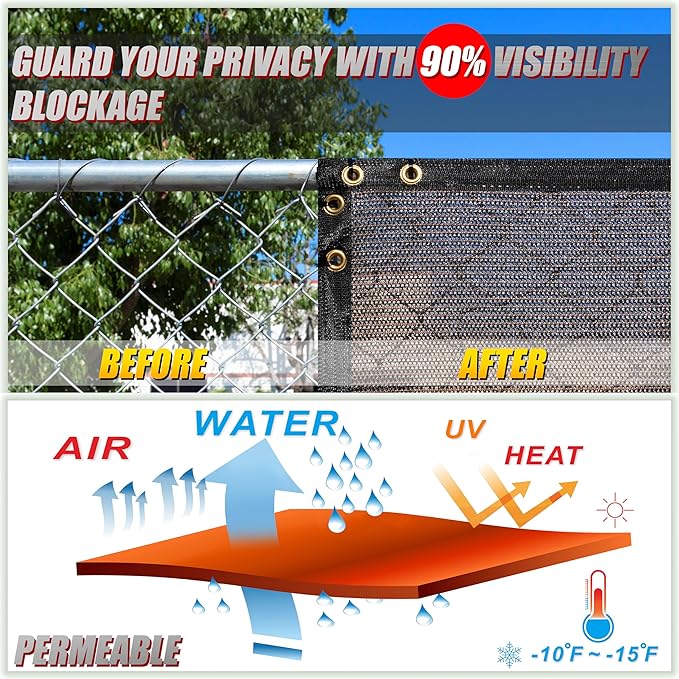 ColourTree 6' x 50' Brown Fence Privacy Screen Windscreen Cover Fabric Shade Tarp Netting Mesh Cloth - Commercial Grade 170 GSM - Cable Zip Ties Included - We Make Custom Size