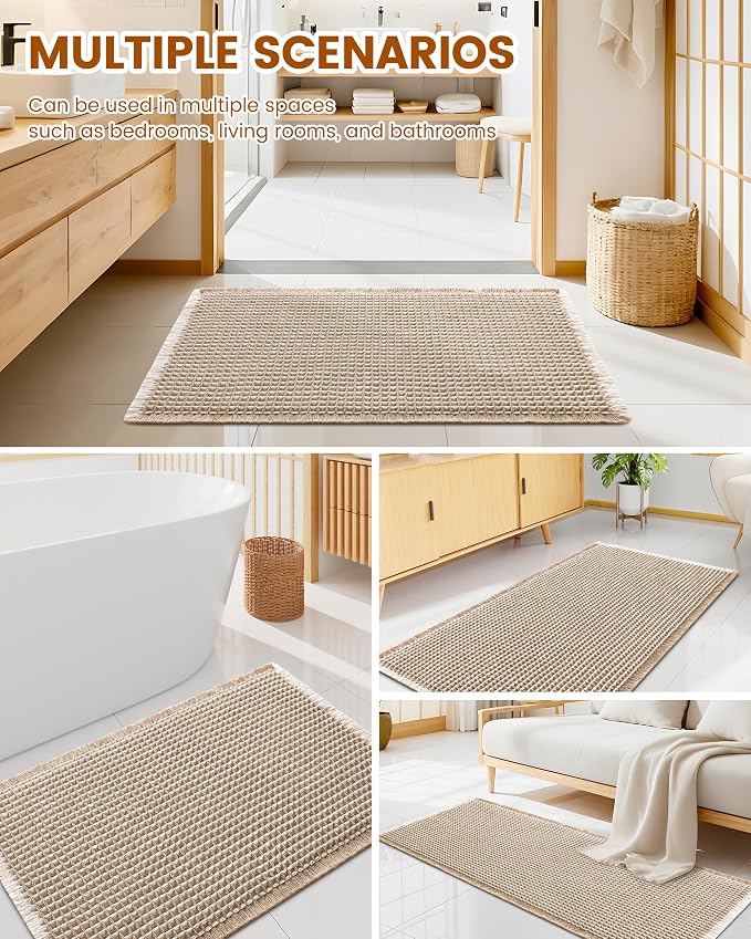 Smiry Waffle Bath Mat 47x20, Extra Soft Absorbent Bathroom Rugs, Non Slip Machine Washable Quick Dry Bath Rugs for Bathroom Floor, Tub, Shower, Home Decor Accessories, Brown & Cream
