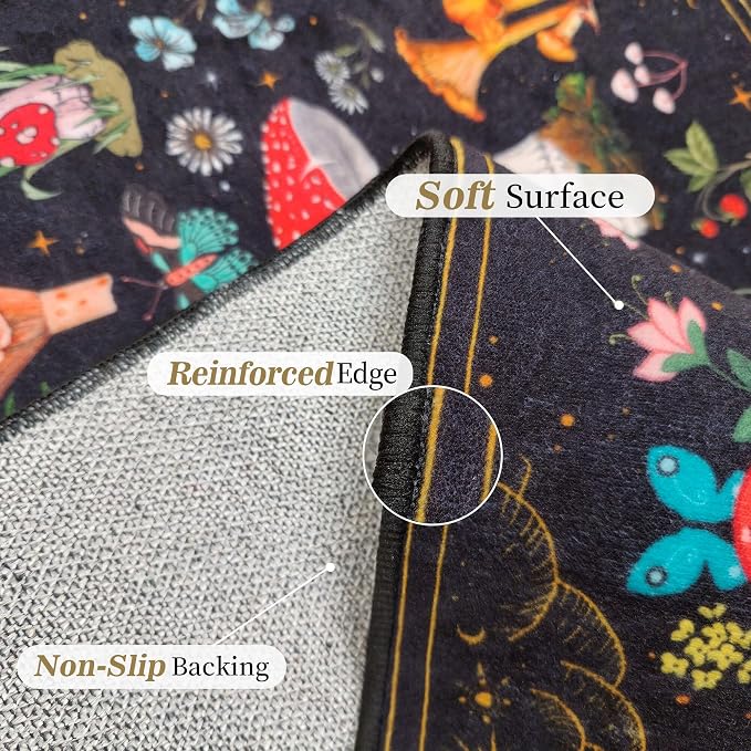 Mushroom Door Mat Indoor Entrance Black Entry Rug Non Slip 2x3 Small Area Rug Carpet for Entryway, Kitchen, Front Door Indoor Entrance Washable Doormat Witchy Decor