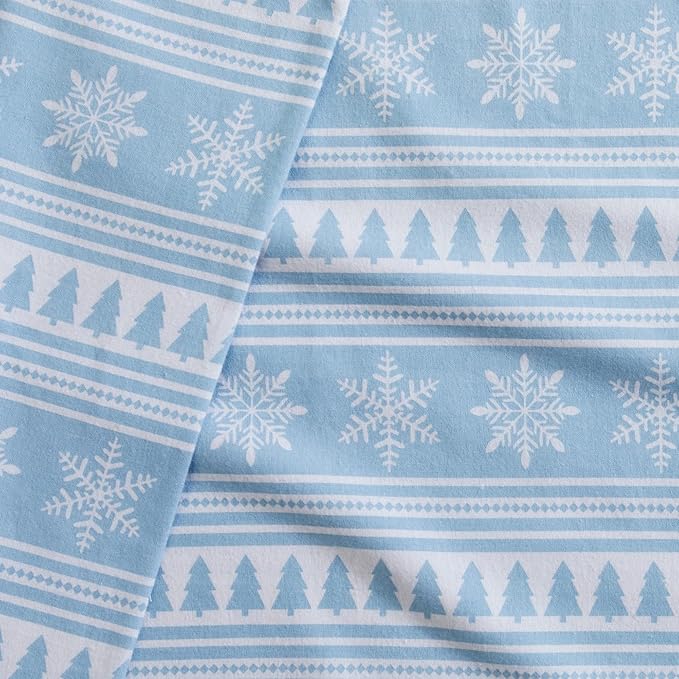 Market & Place 100% Cotton King Flannel Sheet Set | 4 Piece Deep Pocket Novelty Cozy Winter Bed Sheets | Double Brushed for Extra Softness & Comfort | Alpine Collection (King, Striped Snowflake)