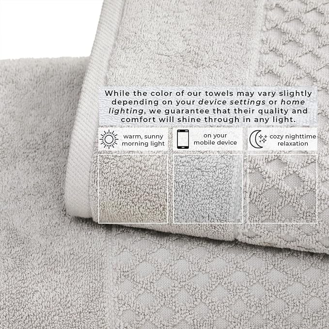 Great Bay Home Bath Towels - 100% Cotton 4 Pack 54x27 Bath Towel Set - Absorbent, Durable, Quick-Dry Towels for Bathroom (Light Grey)