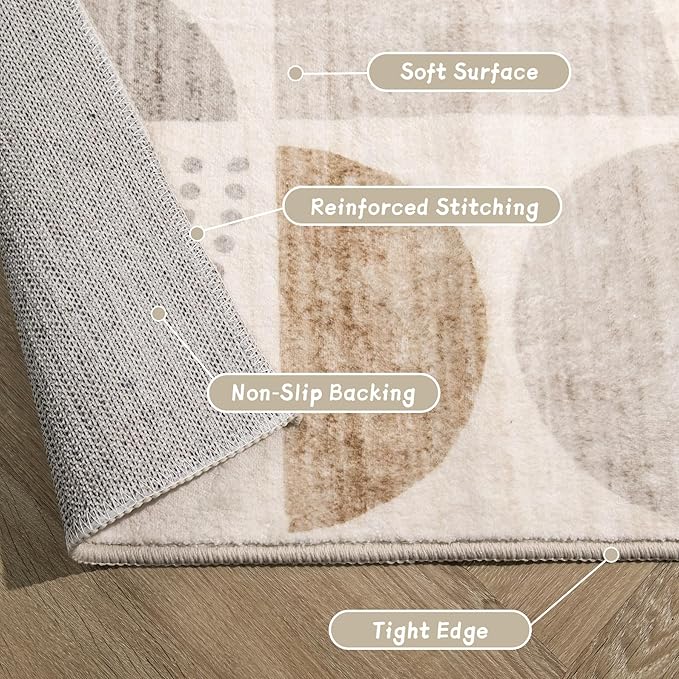 MUJOO Boho Rug Washable,3x5 Area Rugs for Bedroom Entryway Living Room Bedside,Small Throw Floor Carpet Non Slip Soft Indoor Modern Abstract Bohemian Neutral Beige