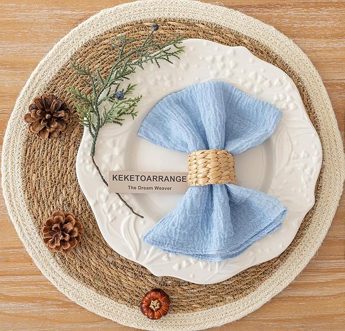 Cheesecloth Napkins 17x17 Inches Cloth Napkins Reusable Handmade Washable Reusable for Dinner Wedding Baby Bridal Shower Party Boho Decorations Bulk Set of 10 Light Blue