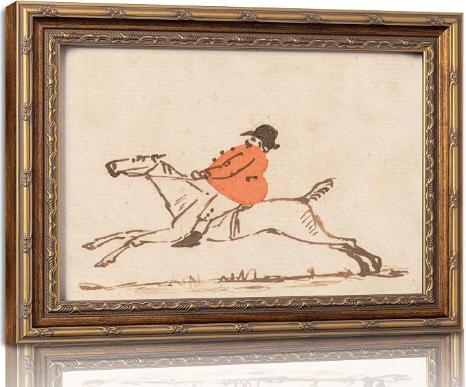 Vintage Gold Framed Hunting Equestrian Canvas Wall Art Horse and Rider Wall Decor Riding Horse painting Picture Retro Rustic Farmhouse print artwork for Farmhouse Bedroom Living Room 9X11in
