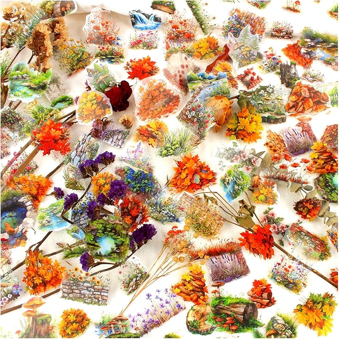 Nature Landscape Scrapbooking Sticker Set, 240 Pieces, 6 Themes Transparent PET Stickers for Journaling, Junk Journal Supplies, Planner, Collage, Bujo, Mixed Media, DIY Crafts Arts