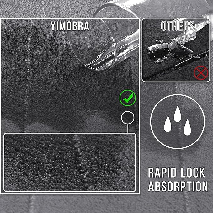 Yimobra Large Bath Mat 36"x24", Super Soft Quick Dry Memory Foam Bathroom Rug, Water Absorbent, Non Slip Backing Machine Washable for Tub Shower, Thick Comfort Support, Dark Gray