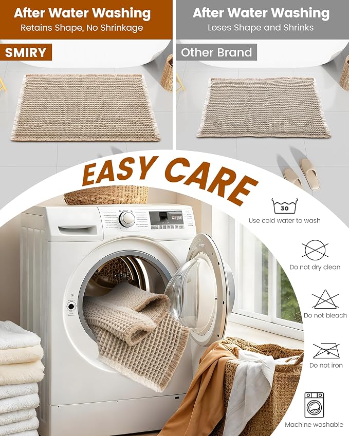 Smiry Waffle Bath Mat 47x32, Extra Soft Absorbent Bathroom Rugs, Non Slip Machine Washable Quick Dry Bath Rugs for Bathroom Floor, Tub, Shower, Home Decor Accessories, Brown & Cream
