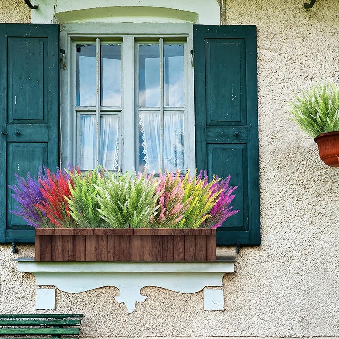 Artificial Lavender Flowers 12 Bundles Outdoor UV Resistant Fake Flowers No Fade Faux Plastic Plants Garden Porch Window Box Decorating (Purple)
