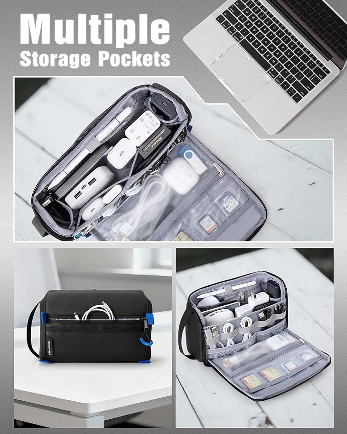 Electronics Organizer Travel Case, Water Resistant Tech Bag Charger Pouch for Cord, Cable, Cards, Phone, Airpods, Black