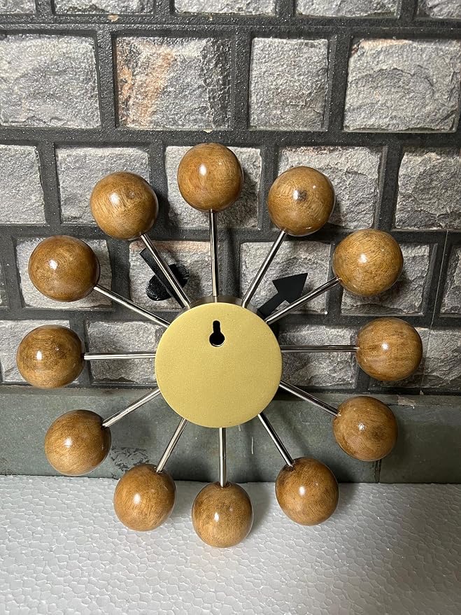 Mid Century Modern Ball Clock – George Nelson Style Wooden Wall Clock, Retro Starburst Design, Silent Non-Ticking Decorative Wall Decor for Living Room, Office, Kitchen & Home (Natural Brown, 20 Inch)