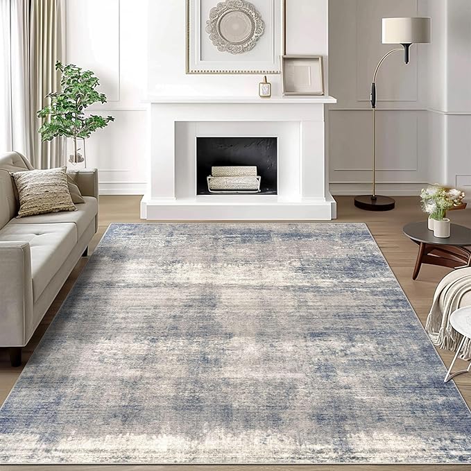 5x7 Area Rugs - Ultra-Thin Washable Rug with Non-Slip Backing, Ideal for Living Room, Bedroom, Kitchen Floor Carpet - Modern Abstract Style, Easy Clean, Durable, Low Pile Gardual-Blue