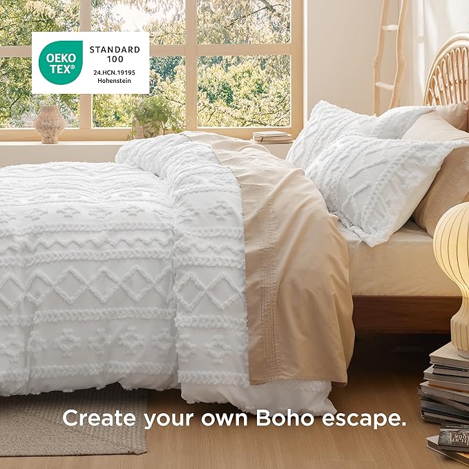 Bedsure Boho Duvet Cover King Size, Soft & Comfortable Elegant Design Boho Bedding for Decoration, Machine Washable Comforter Cover for All Seasons,Includes 1 Duvet Cover & 2 Pillow Shams,Sage Green
