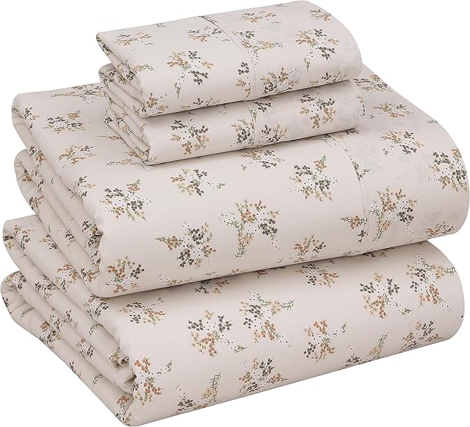 RUVANTI 100% Cotton California King Sheet Sets, 4 Pieces, Soft & Breathable Percale Weave Bedding, Deep Pocket 14", Hotel Standard, Crisp Cool Feel & Durable, Perfect Floral Sheets, Twin Spring
