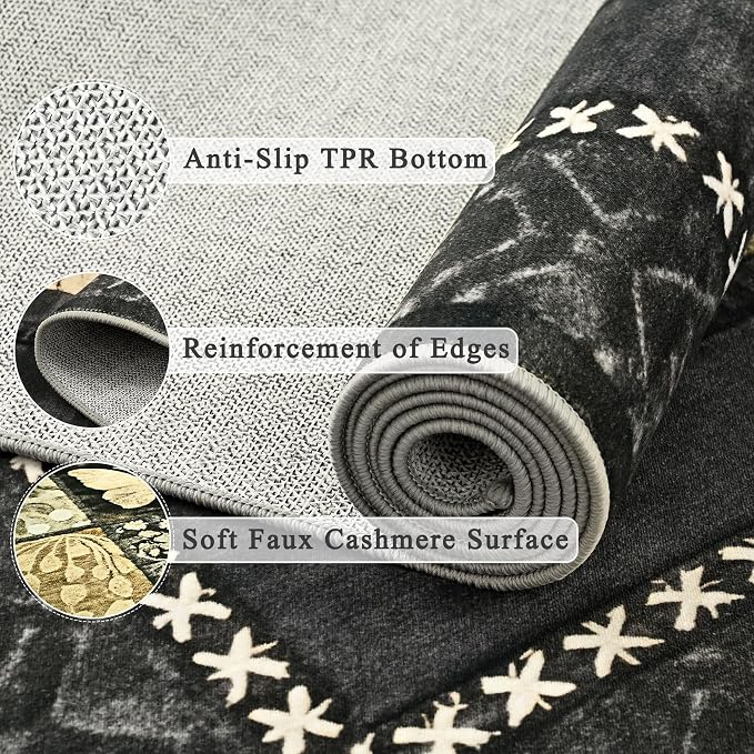 Tepook 8x10 Area Rugs for Living Room, Modern Large Geometric Rug for Bedroom, Washable Patchwork Rug Indoor Non Slip Throw Carpets for Dining Room Office Farmhouse Home Decor, Dark Grey