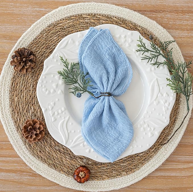 Cheesecloth Napkins 17x17 Inches Cloth Napkins Reusable Handmade Washable Reusable for Dinner Wedding Baby Bridal Shower Party Boho Decorations Bulk Set of 10 Light Blue