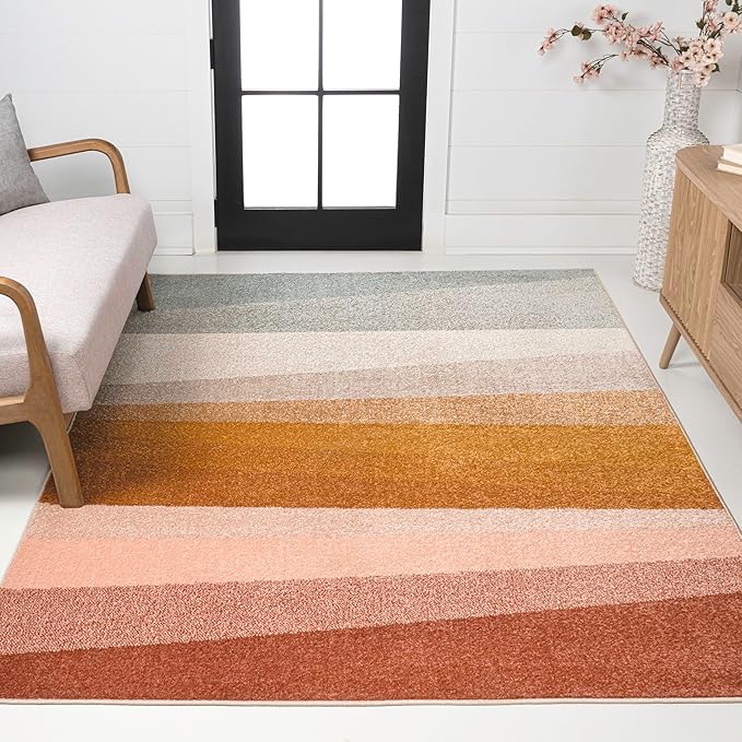 JONATHAN Y Prism Geometric Striped Indoor Area Rug 3x5, Red/Yellow/Gray, Modern, Coastal, Easy-Cleaning for Living Room, Bedroom, Kitchen, Pet Friendly, Non-Shedding (DZC101B-3)