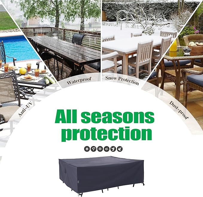 F&J Outdoors Patio Table Covers for Outdoor Furniture, UV Resistant Waterproof Snow Protection for Rectangular/Oval Dining Tables, 74 x 47 x 27.5 inches, Grey