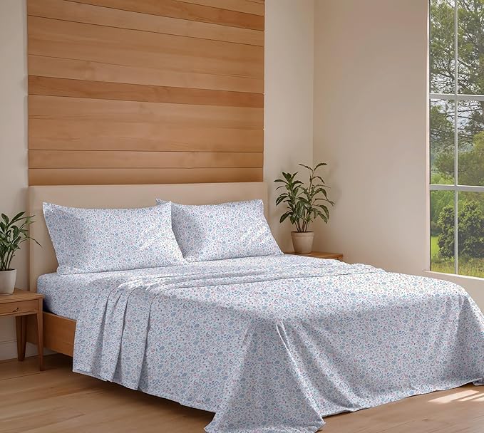 RUVANTI 100% Organic Cotton Sheets Twin XL, Percale Weave, GOTS Certified, 3-Piece Set, Deep Pocket 15", Crisp & Breathable, Soft Durable Bedding, Sábanas Algodón Orgánico – Multi Paisley