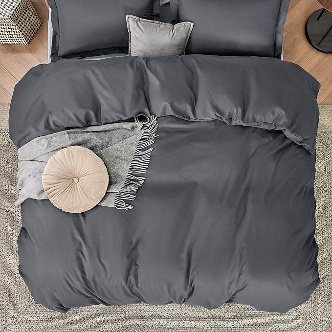 Bedsure Duvet Cover California King Size - Soft Double Brushed Bedding Set for Kids & Adults, Zipper Closure, 3 Pieces, Includes 1 Duvet Cover (104"x98") & 2 Pillow Shams, NO Comforter, Dark Grey