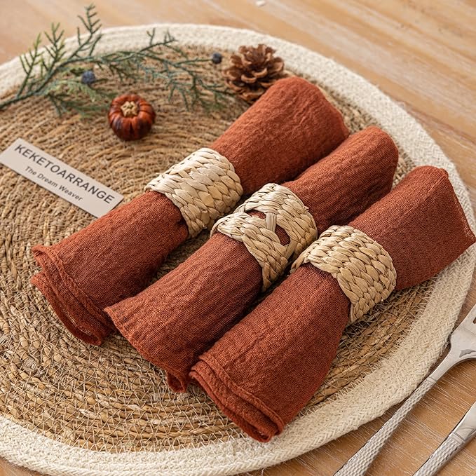 Cheesecloth Napkins 17x17 Inches Cloth Napkins Reusable Washable Handmade Napkins for Lunch Dinner Wedding Baby Bridal Shower Party Rustic Boho Decorations Bulk Set of 10 Terracotta