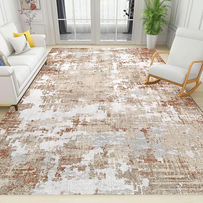 Modern Distressed Area Rug, Abstract Ethnic Art Non Slip Kids Rugs, Machine Washable Durable Carpet for Indoor Bedroom Living Room Office Decor Rug - 6 ft x 8 ft