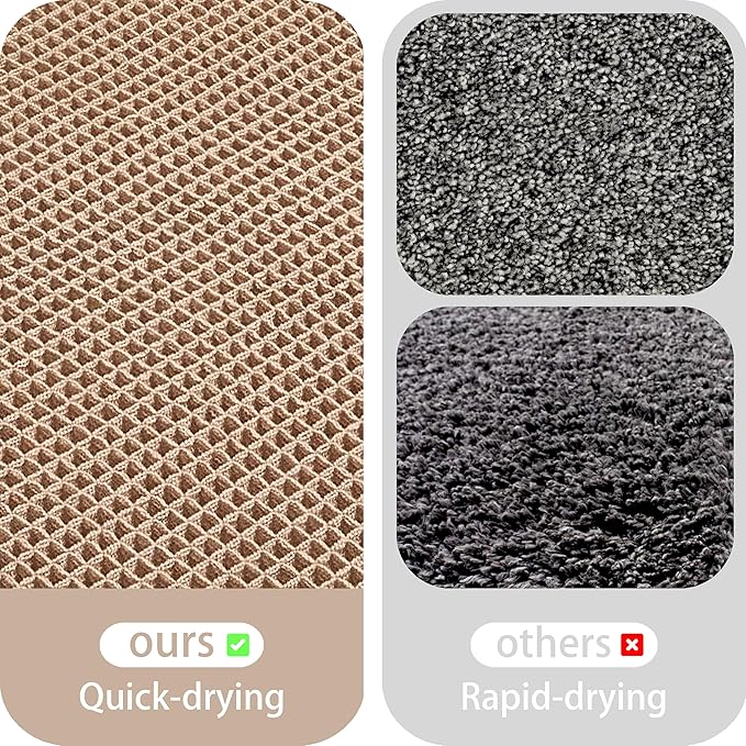Waffle Bath Mat Non Slip, Boho Bathroom Rug, Super Absorbent Quick Dry Bathroom Mat, Soft Farmhouse Bath Rug with Tassels, Small Washable Shower Mats for Floor 20"x32", Square Brown