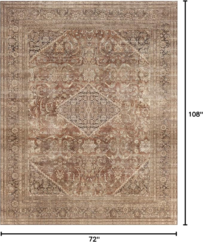 vivorug 6x9 Area Rugs, Ultra-Soft Washable Rug for Living Room Dinner Room Bedroom, Non-Slip Vintage Rug, Indoor Carpet Large Area Rug, Earth Tone