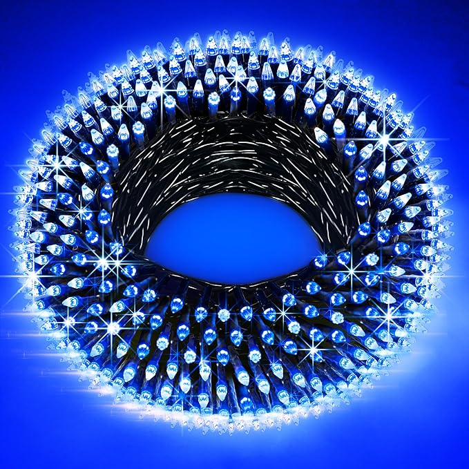 300LED Christmas Lights Indoor Outdoor Use Green Wire, 8 Lighting Modes 100FT Christmas Tree Lights with Timer & Memory, IP44 Waterproof for Tree Xmas Patio Yard Fence Balcony Garden Decor Blue