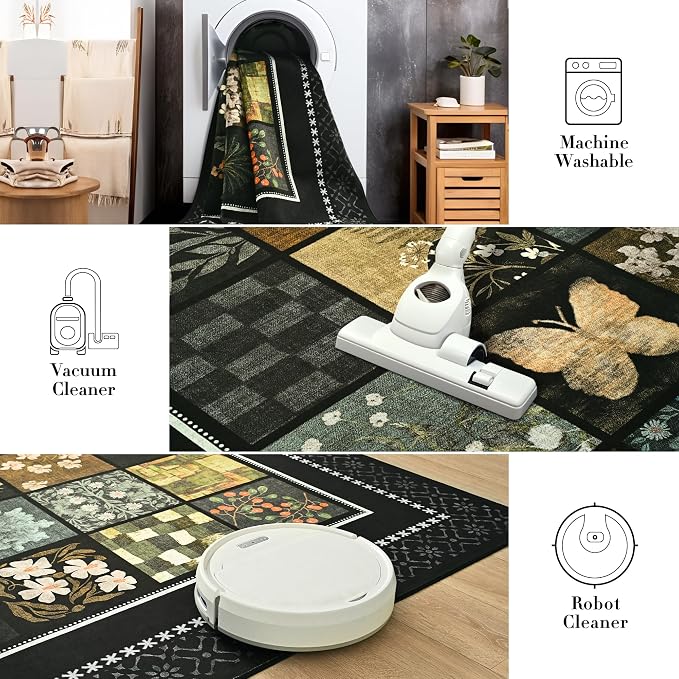 Tepook 5x7 Area Rugs for Living Room, Modern Large Geometric Rug for Bedroom, Washable Patchwork Rug Indoor Non Slip Throw Carpets for Dining Room Office Farmhouse Home Decor, Black