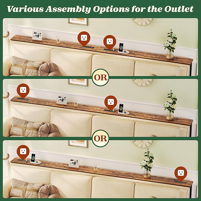 SUPERJARE 110.2 Inch Sofa Table with Power Outlets and USB-C Ports, 5.9 Inch Narrow Console Tables, Entryway Hallway Couch Tables with Storage, Behind Sofa, Small Spaces, Living Room, Rustic Brown