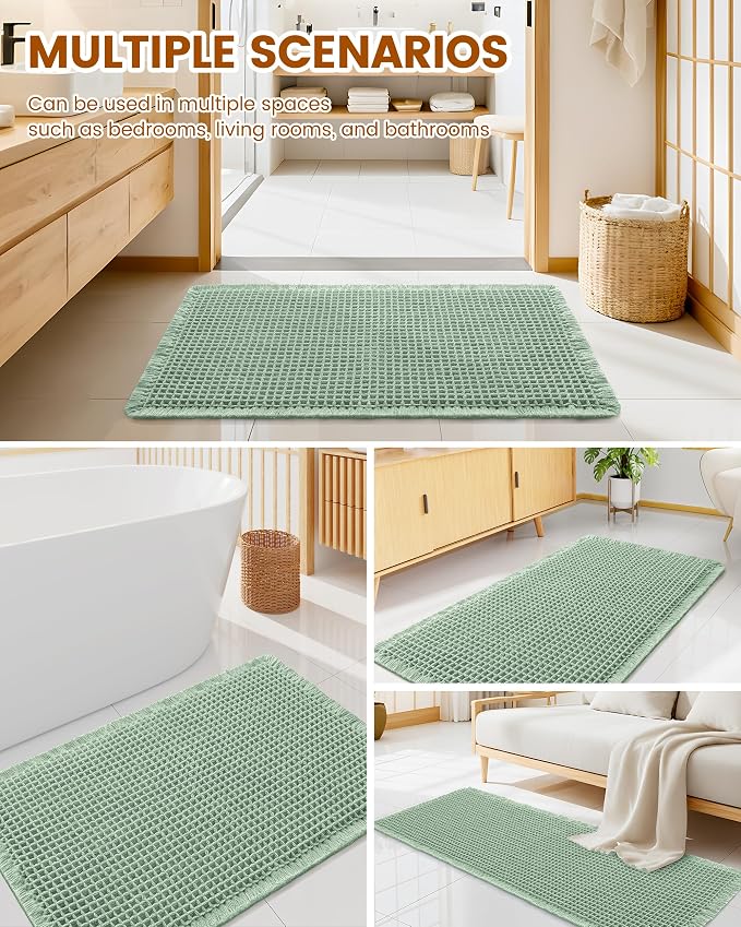 Smiry Waffle Bath Mat 72x24, Extra Soft Absorbent Bathroom Rugs, Non Slip Machine Washable Quick Dry Bath Rugs for Bathroom Floor, Tub, Shower, Home Decor Accessories, Sage Green