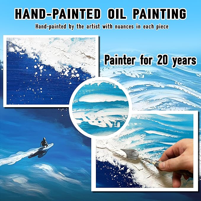 Ocean Artwork Wall Decor for Living Room Blue and White Canvas Wall Art for Office Sea Painting Wall Art for Bedroom Size 20 x 40 Inch