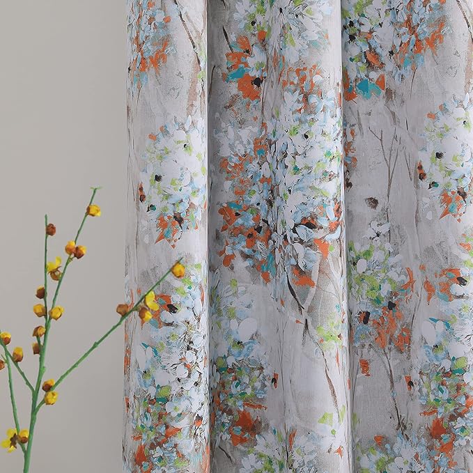 MYSKY HOME Floral Curtains 45 Inch Length for Living Room Bedroom, Bathroom Thermal Insulated Grommet Vintage Flower Orange Curtains Decorative Curtain,2 Panels