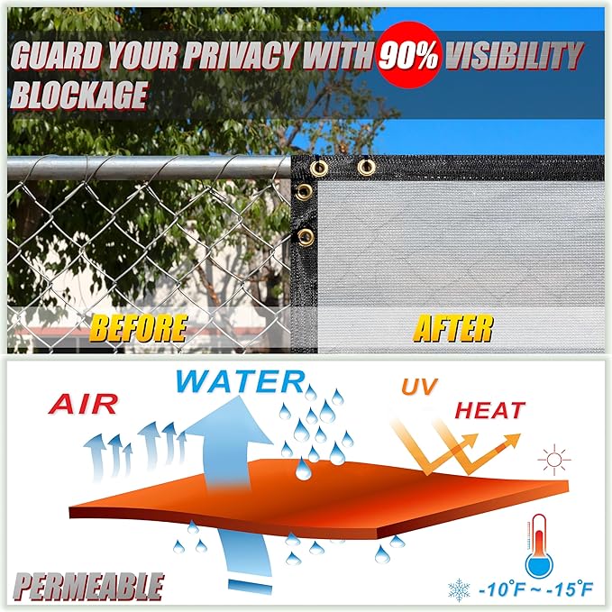 ColourTree Customized Size 6' Black and White Fence Screen Privacy Screen Heavy Duty Cable Zip Ties Included