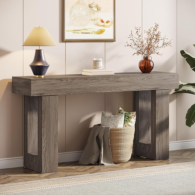 Tribesigns 63-Inch Long Console Table, Wooden Rectangular Sofa Table Behind The Couch, Farmhouse Entryway Table for Entrance, Hallway, Living Room (Grey)